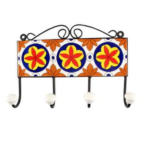 Orange Flower Ceramic Tile Hook